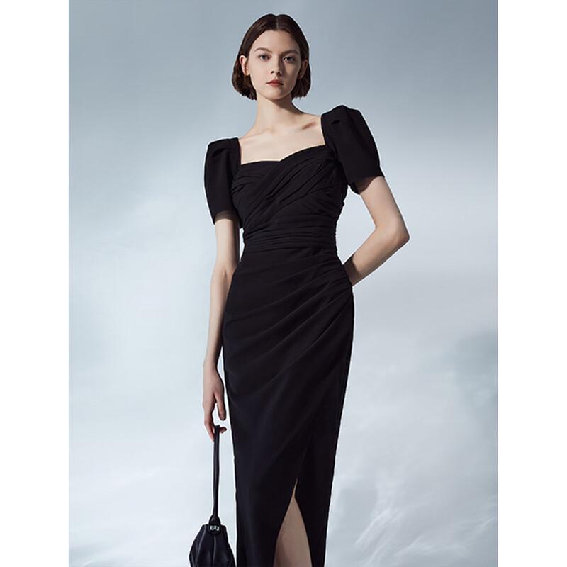 

Langzi Elegant French Square Neck Black Dress XXL