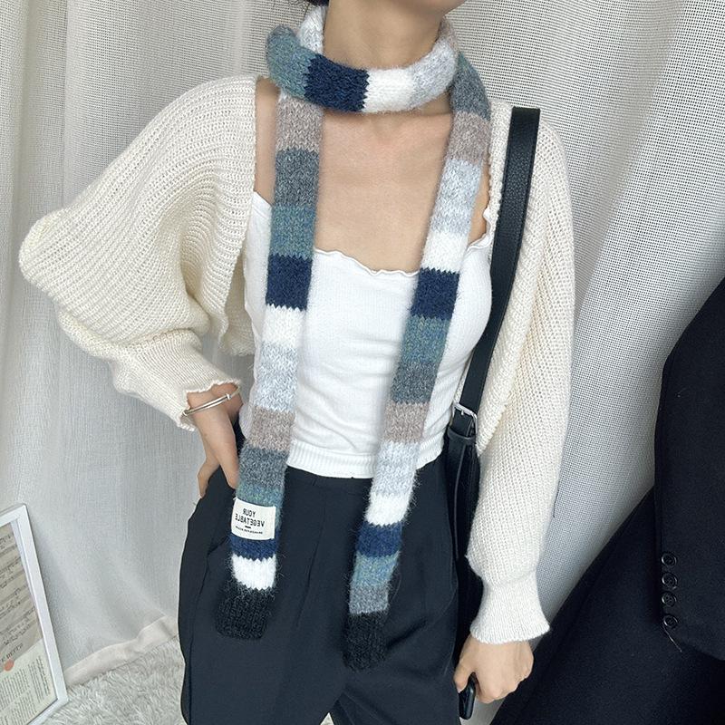 Luochi Knitwear Autumn/Winter Mohair Color Block Stripe Scarf - Unisex Y2K Sweet and Spicy Girl Style