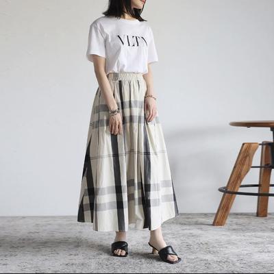 Sommer Damenmode Karomuster Hohe Taille Lässig Großer Schwung Langer Rock