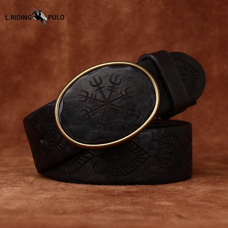 Retro Personality Trend Carved Pattern Smooth Buckle Belt Genuine Leather Leather Belt