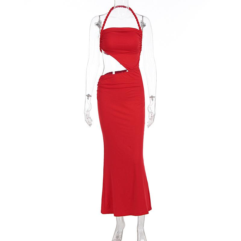 European and American summer new American women's clothing sexy neck halter hip wrap slim evening dress dress