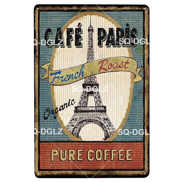 SQDGLZCOFFEE Menu Metal Sign Vintage Plaque Plate Decor For Pub Bar Wall Decor Break Coffee Tin Signs Retro Paris Cafe Poster