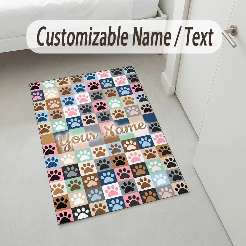 Dog Theme Crystal Velvet Rug Personalized Custom Name Text Soft Floor Mat Home Decor