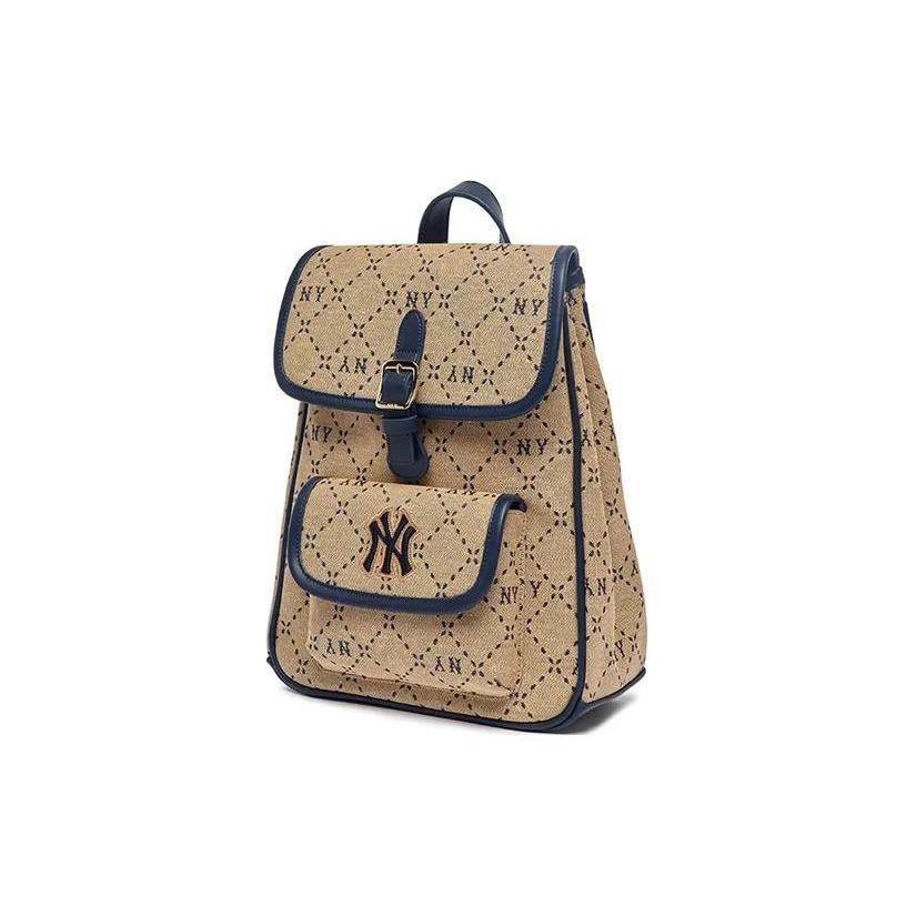 New MLB Leather With Fabric Backpack Regular Women's Beige/Blue 7ABKMD53N-50BGS
