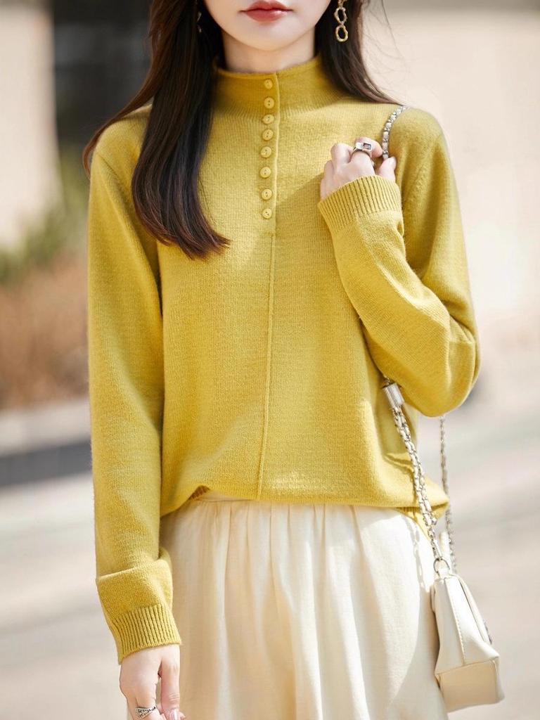 Stylish Women's Semi-High Neck Knit Sweater: French Autumn/Winter Collection