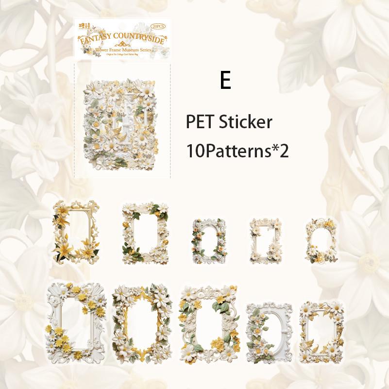 20pcs/pack Flowers Frame Stickers for Scrapbooking PET Materials Art Collage Junk Journal Decor Sticker Stationery