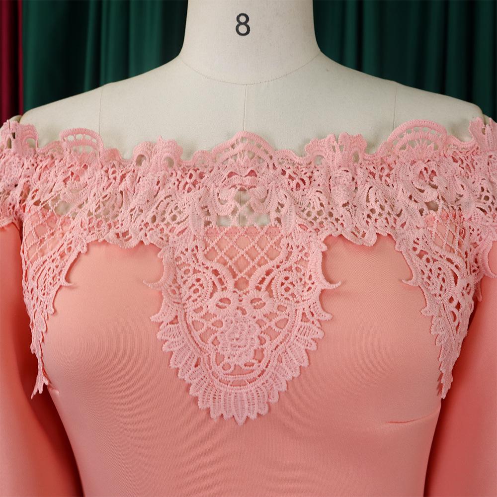 Women's One-Shoulder Lace Banquet Dress with Lantern Sleeves