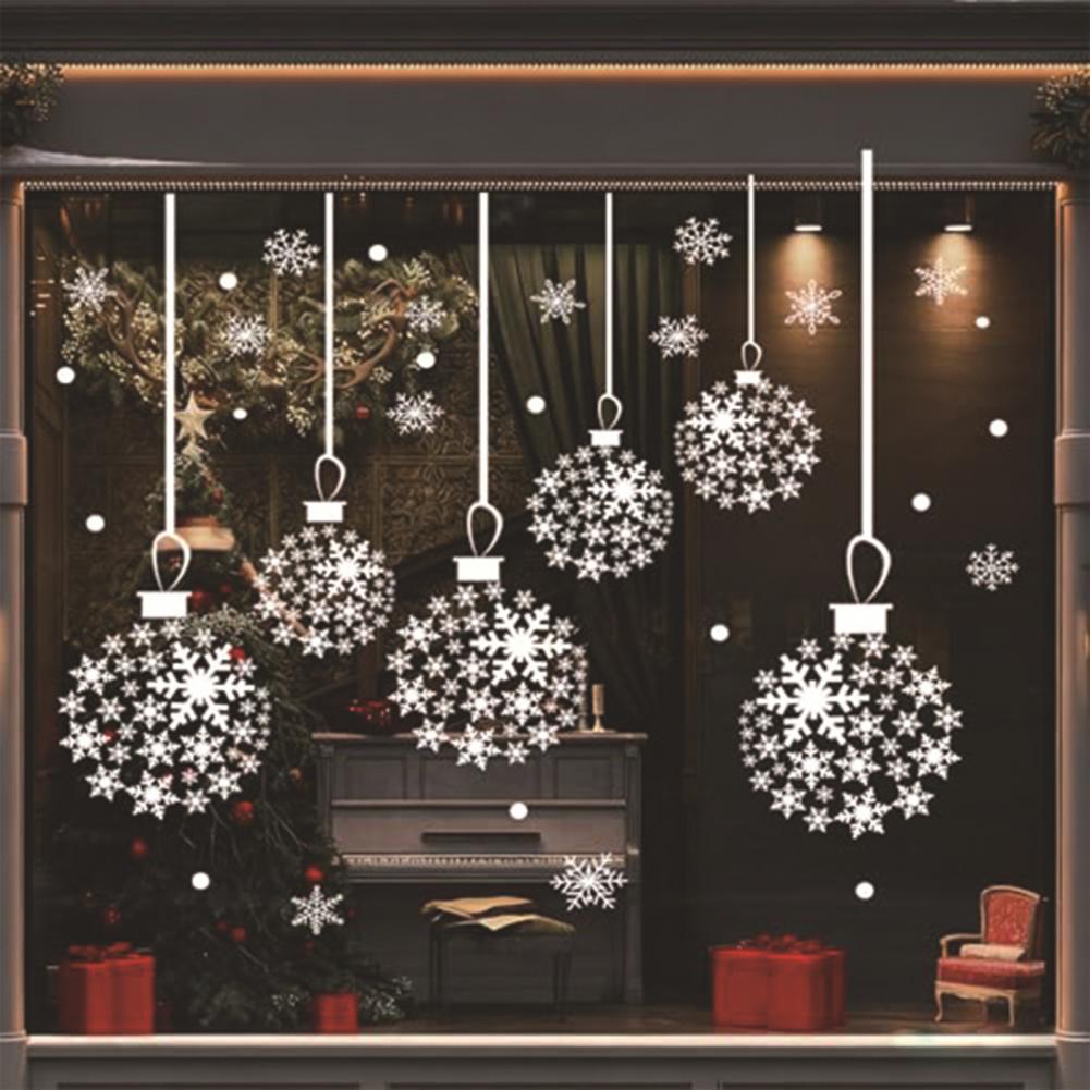 Christmas Snowflake Window Clings Large White Snowflake Window Stickers Winter PVC Decals For Glass Indoor Holiday Decoration