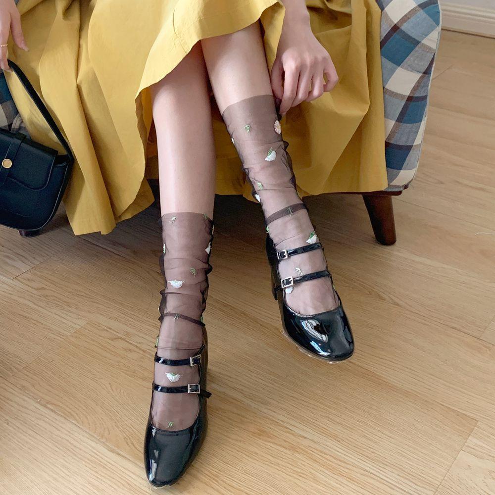 See Through Transparent Women Socks Colorful Star Summer Ultra-thin Nylon Loose Long Socks Women Sweet Girls Mesh Lace Socks Sox