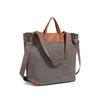 Canvas Tote Bag with Leather Trim and Adjustable Shoulder Strap Stylish Women's Handbag for Daily Use and Work