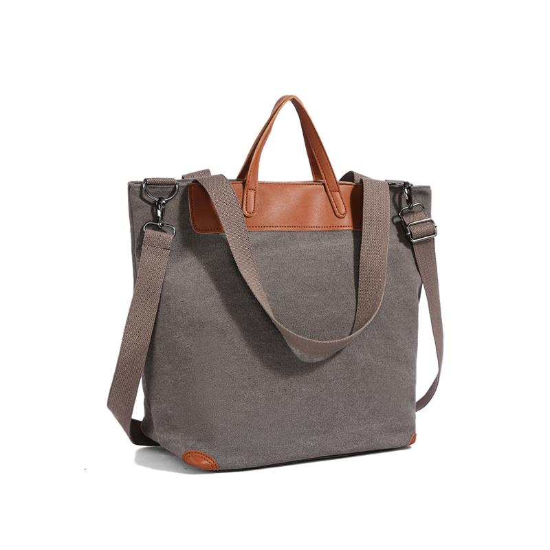 Canvas Tote Bag with Leather Trim and Adjustable Shoulder Strap Stylish Women's Handbag for Daily Use and Work