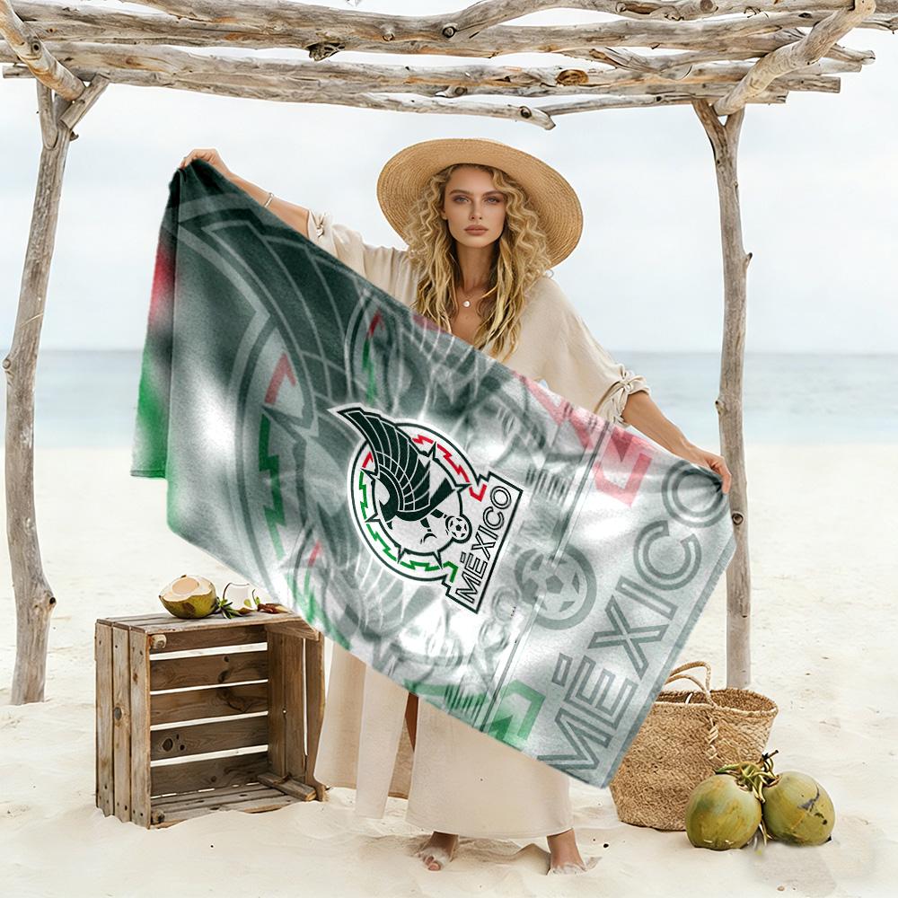 Asciugamano da Spiaggia con Logo Messicano Asciugatura Rapida Morbido Microfibra Confortevole Leggero Perfetto per Viaggiare Yoga Campeggio e Nuoto