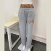 Pantaloni casual street Y2K europei e americani con fodera e ricamo di lettere con stampa leopardata