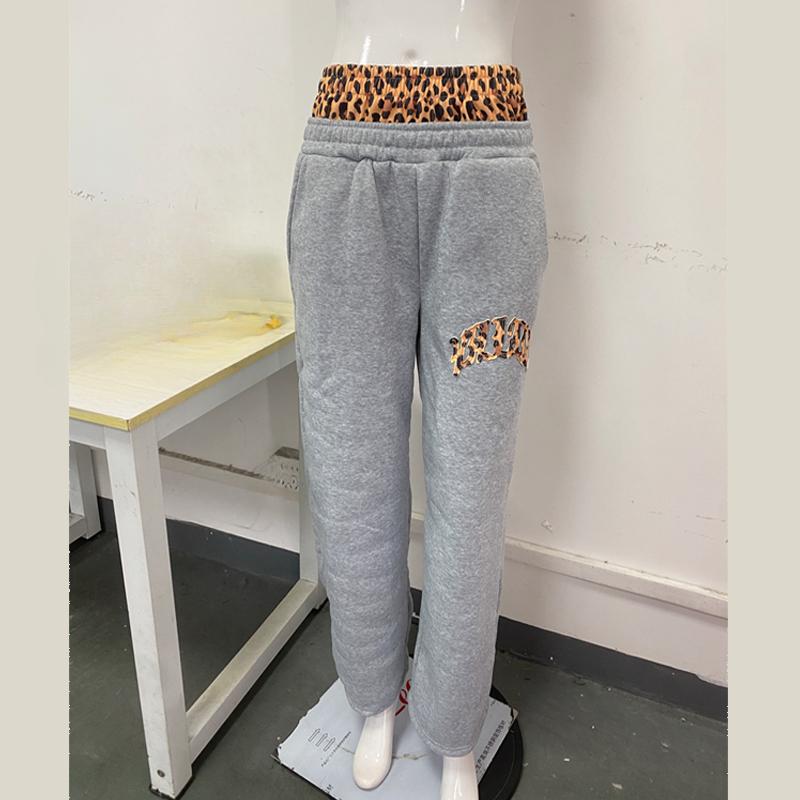 

Европейские и американские Y2K брюки в леопардовый принт с вышивкой букв, уличный кэжуал XL серый