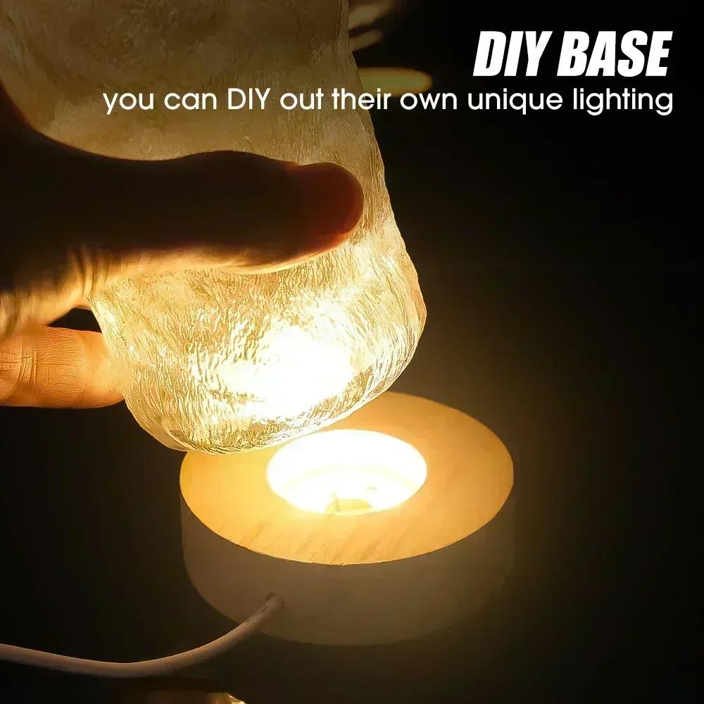 5/6/7/8CM LED Luminous Wooden Base Round USB Lamp Light Display Holder for Crystal Ball Resin Art Ornament Stand Decor Kid Gifts