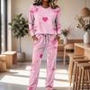 Women's Casual Pajama Set with Round Neck Long Sleeve and Drawstring Wide Leg Pants