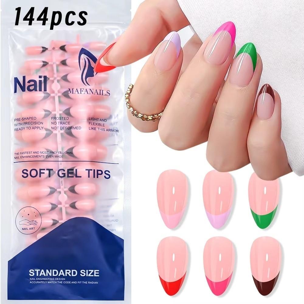 144 Pieces Pack Glossy Finish Press On Nails Full Cover French Tip Nails Fake Nails for Daily Wear