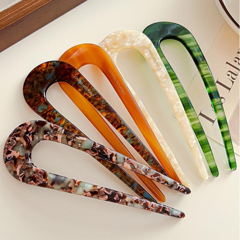Acetate U-shape Chinese Hairpins Fork Hair Sticks Women Girls Vintage Chic Simple Styling Hair Accessories Headband Comb Tool