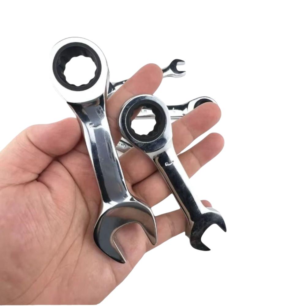 8mm-17mm Stubby Ratcheting Combination Wrench CR-V Steel Ratcheting Spanner  Auto Repair