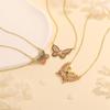 Color-Inlaid Zircon Butterfly Pendant Necklace - Fashionable Copper Insect Jewelry