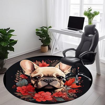 1 Stück Französische Bulldogge Stuhlteppich für das Büro, Runder Rutschfester Langlebiger Großer Büroteppich, Geeignet für das Büro