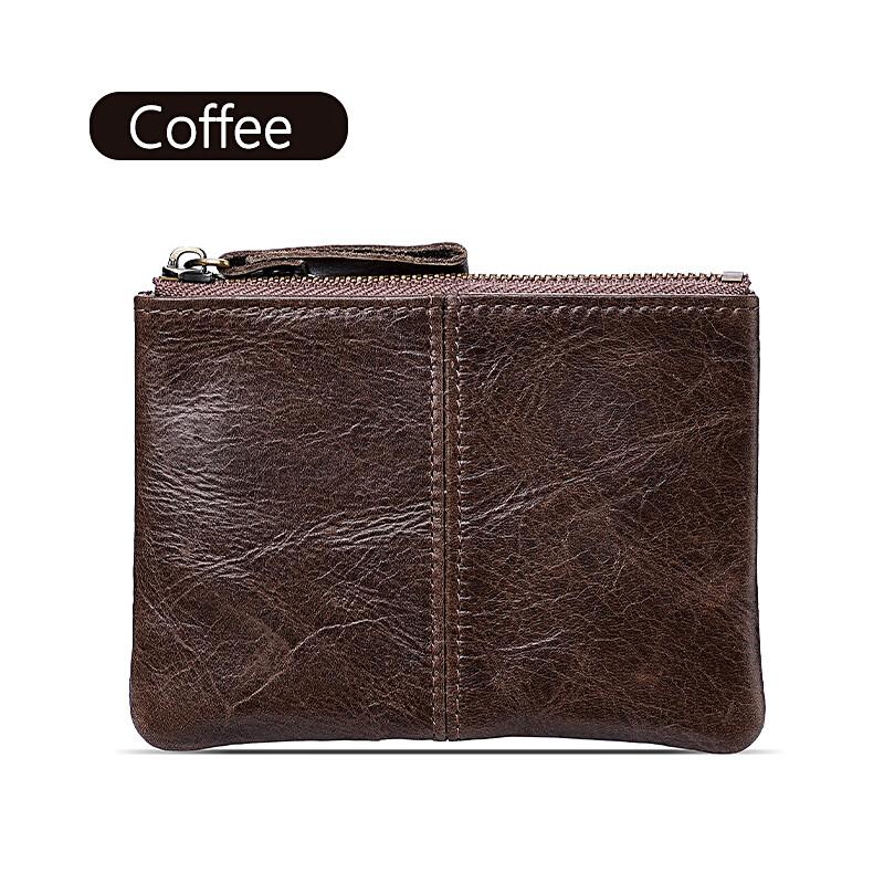 Mens and Women Retro Real Leather Zipper Wallet Card Holder Small Coins Keys Pocket Money Storage Pouch with Chain Key-ring