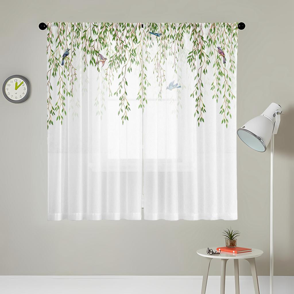 2 Pieces HD Digital Small Fresh Green Weeping Willow Print Curtains Home Decorating Style Decorating Living Room Bedroom Rodding