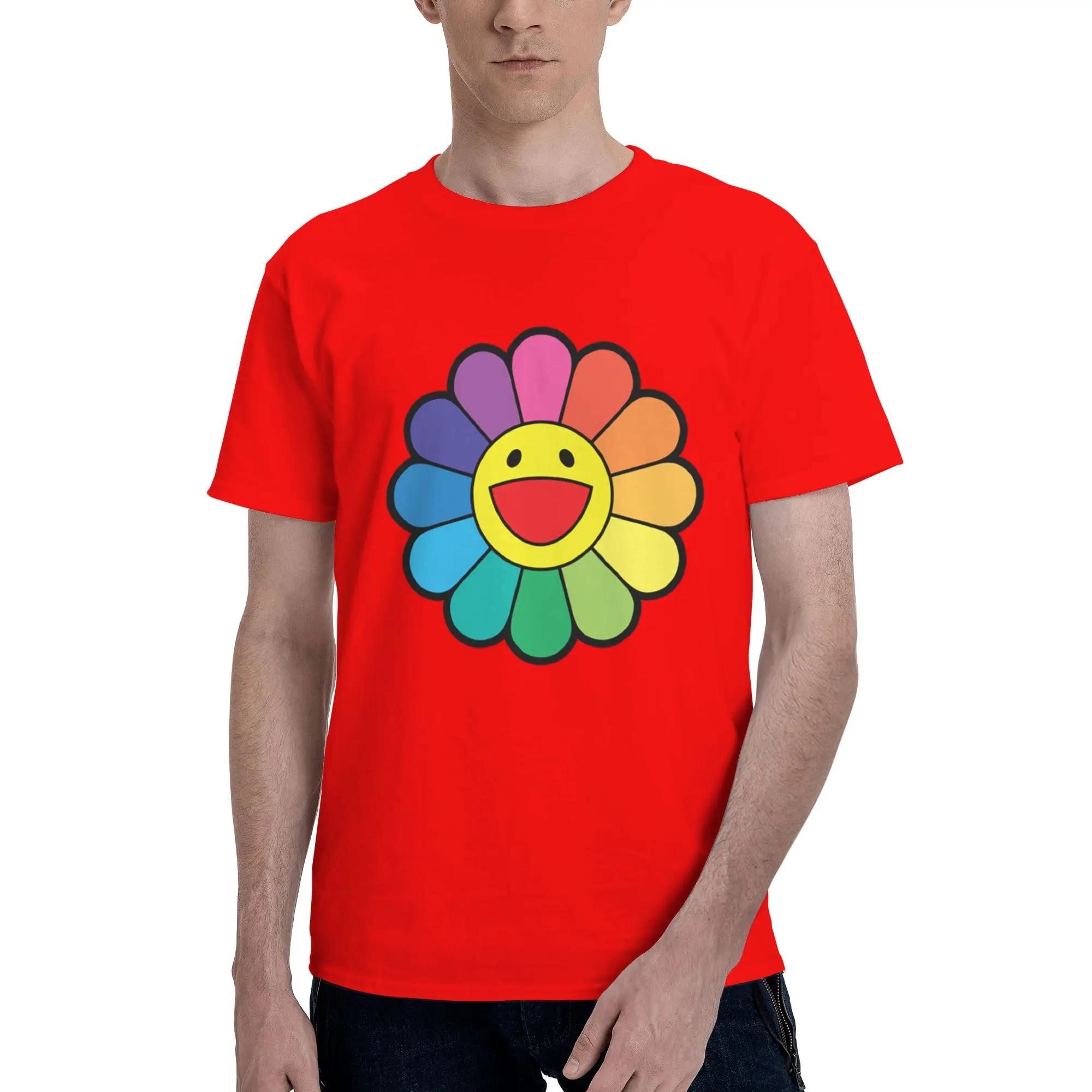 TAKASHI MURAKAMI BLUME REGENBOGEN 100% Baumwolle T-Shirt Herren Übergroße T-Shirts Herren Rundhals Kurzarm S6XL XL gray