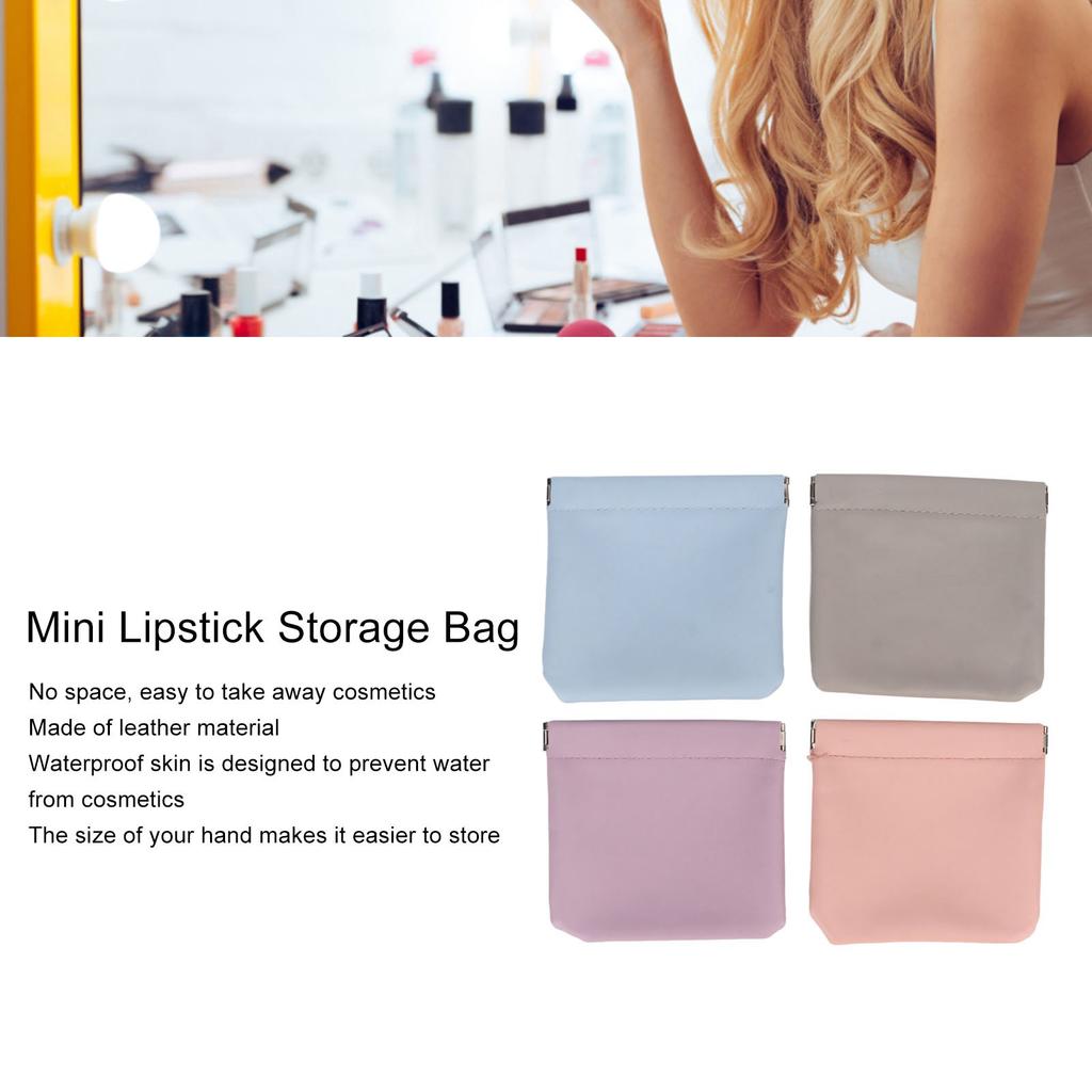 4 Colors Mini Lipstick Storage Bag Automatic Closure Portable PU Leather Pocket Cosmetic Makeup Bag for Earphone