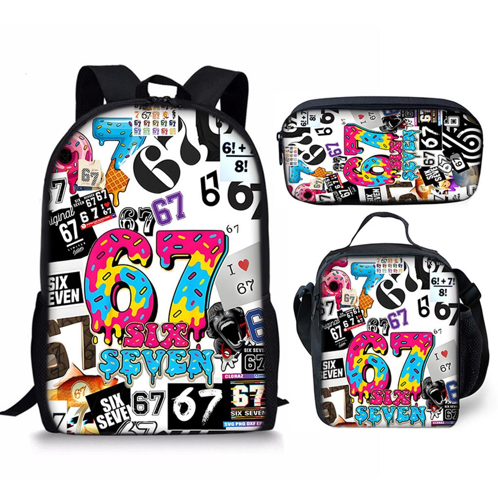 Hip Hop Popular Funny 67 Six Seven 3D Print 3pcs/Set Pupil School Bags Laptop Daypack Backpack Crossbody Lunch Bag Pencil Case
