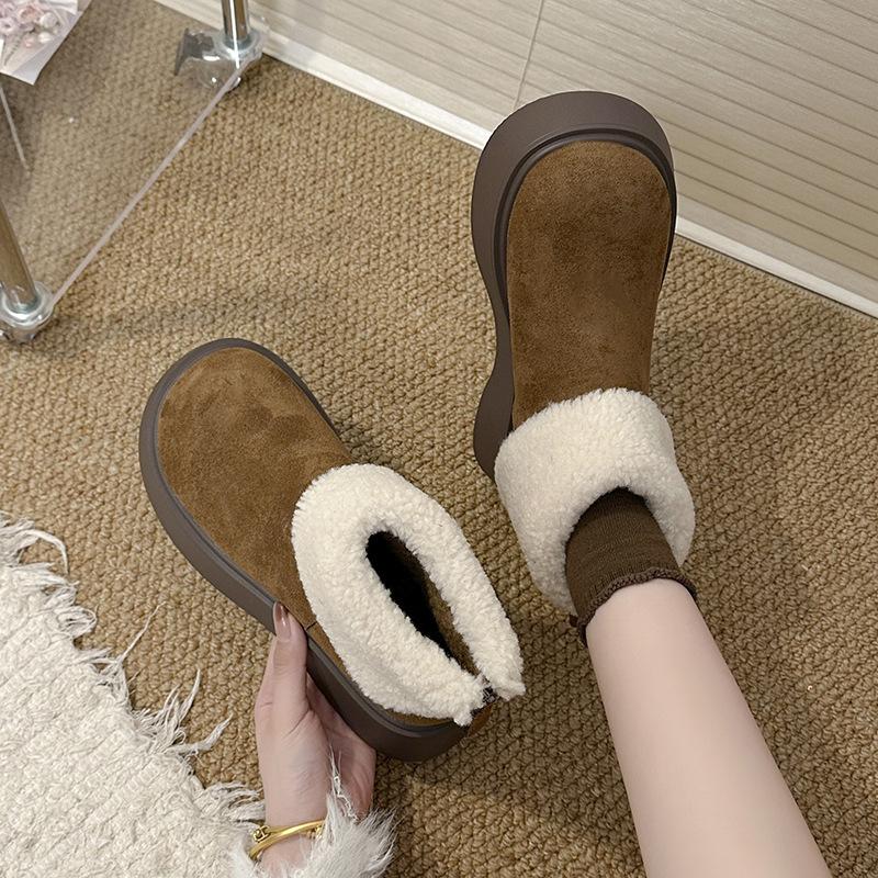 Women's thick bottom fashion furry mouth winter lightweight warm anti cold snow boots non-slip casual sneakers cotton boots