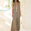 Women Loose Dress Vintage Geometric Print V Neck Sleeveless Dress for Beach