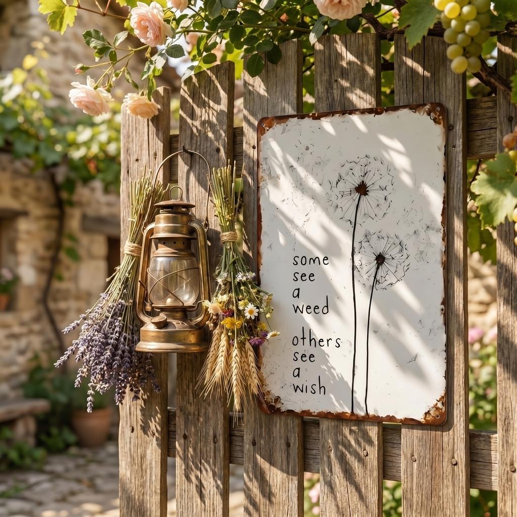 Metal Wall Art Sign Inspirational Quote Some See A Weed Others See A Wish Rustic Style Decorative Plaque for Home Office Indoor Wall Hanging