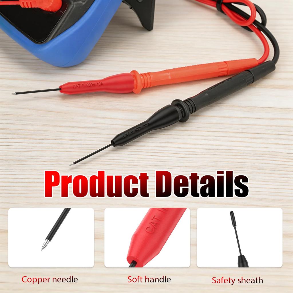 4Pcs 2mm Extended Needle Test Probes 600V/10A Non-Destructive Insulation Wire Piercing Needle Stainless Steel Extra Thin Electri