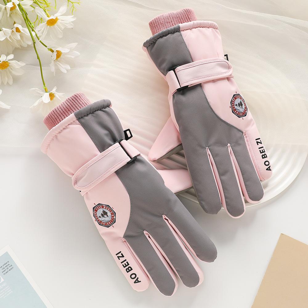 Ski Gloves for Men and Women Outdoor Winter Thickened Windproof Water Splashing Cold and Velvet Touch Screen Riding Warm Gloves