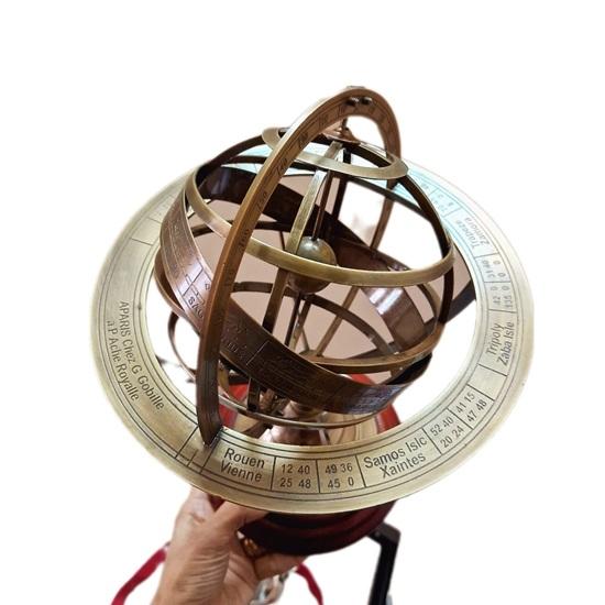 12.7 cm Brass Armillary Sphere World Globe on Wooden Base Maritime Nautical Celestial Decor Navigation Globe Home Decor Gift
