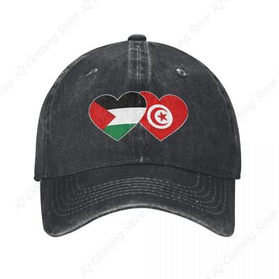 Tunesien Flagge Herz Unisex Stil Baseballkappen Therapie Frieden Freiheit Distressed Baumwollhüte Kappe Vintage Kappe