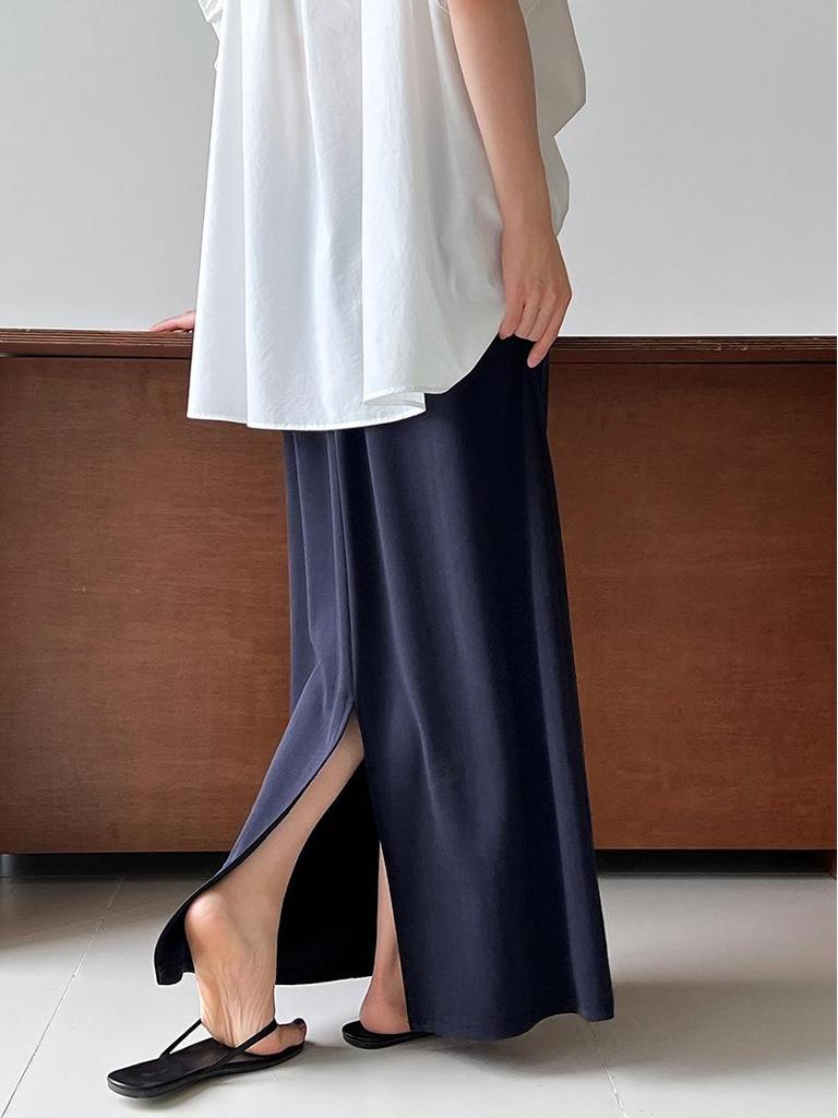 LUXI Korean-Style A-line High Waist Drawstring Maxi Skirt, Summer Casual 2673