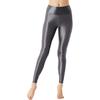 Damen Glänzende Dehnbare Leggings Breiter Elastischer Bund Unifarbene Design Yoga Pilates Fitnesshosen