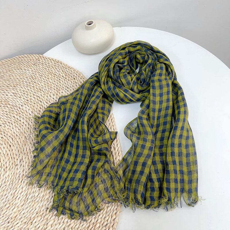 Versatile Navy Blue Polka Dot Scarf Japanese Style Pure Linen Printed Women'S Scarf Beach Sunscreen Silk Scarf
