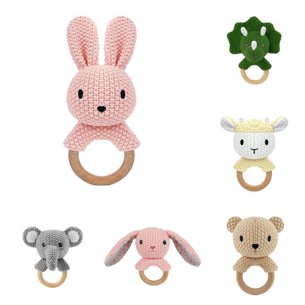 Baby Toy Collection Of Knitted Animal Rattles With Soft Plush Fabric For Infant Sensory Stimulation
