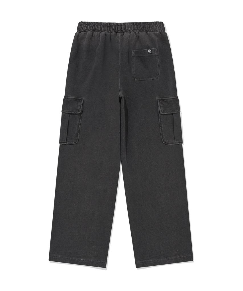 WACKY WILLY Women'S Washed Denim Semi-Wide Cargo Pants Dark Gray