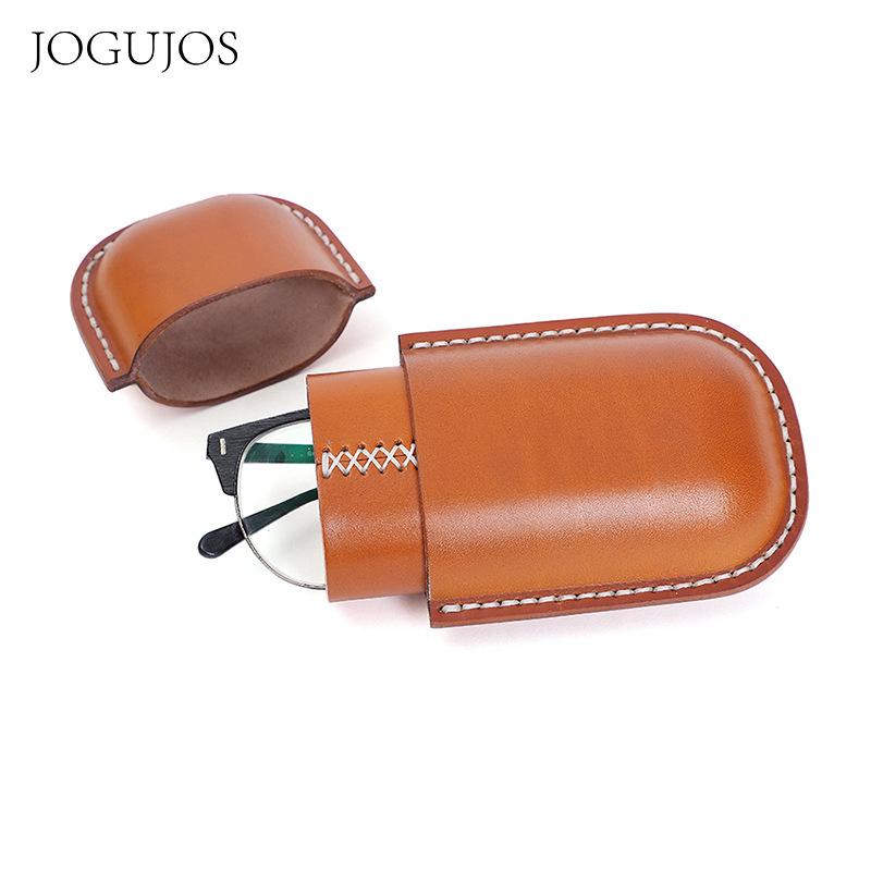 JOGUJOS Vegetable Tanned Leather Hand-sewn Glasses Case, Capsule Glasses Storage Case, Genuine Leather Sunglasses Case