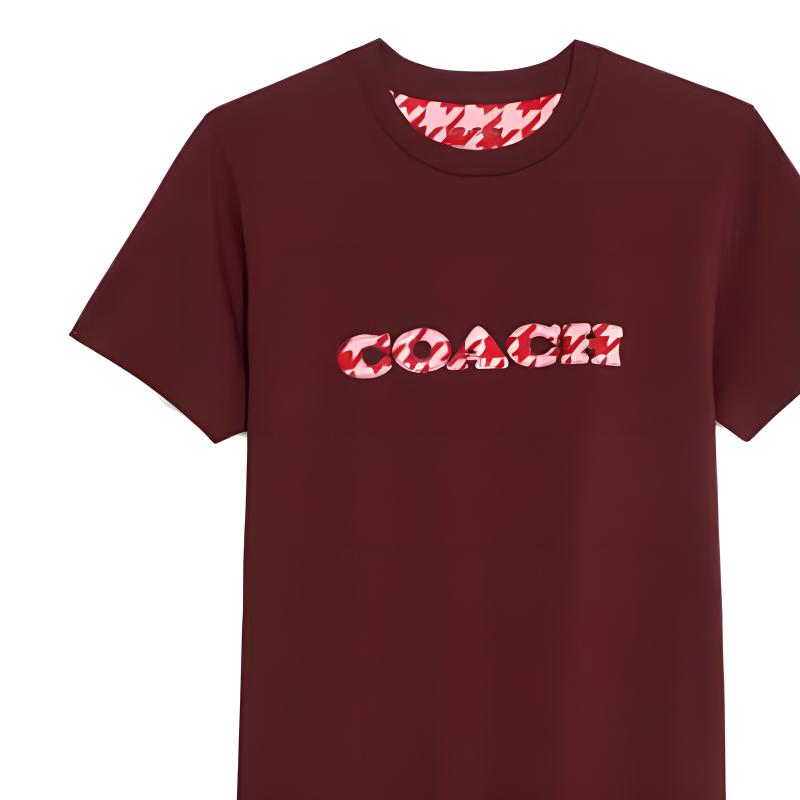 Coach Letter Print Round Neck Straight Fit Short Sleeve T-Shirt Women Tops Burgundy CJ256-WIN