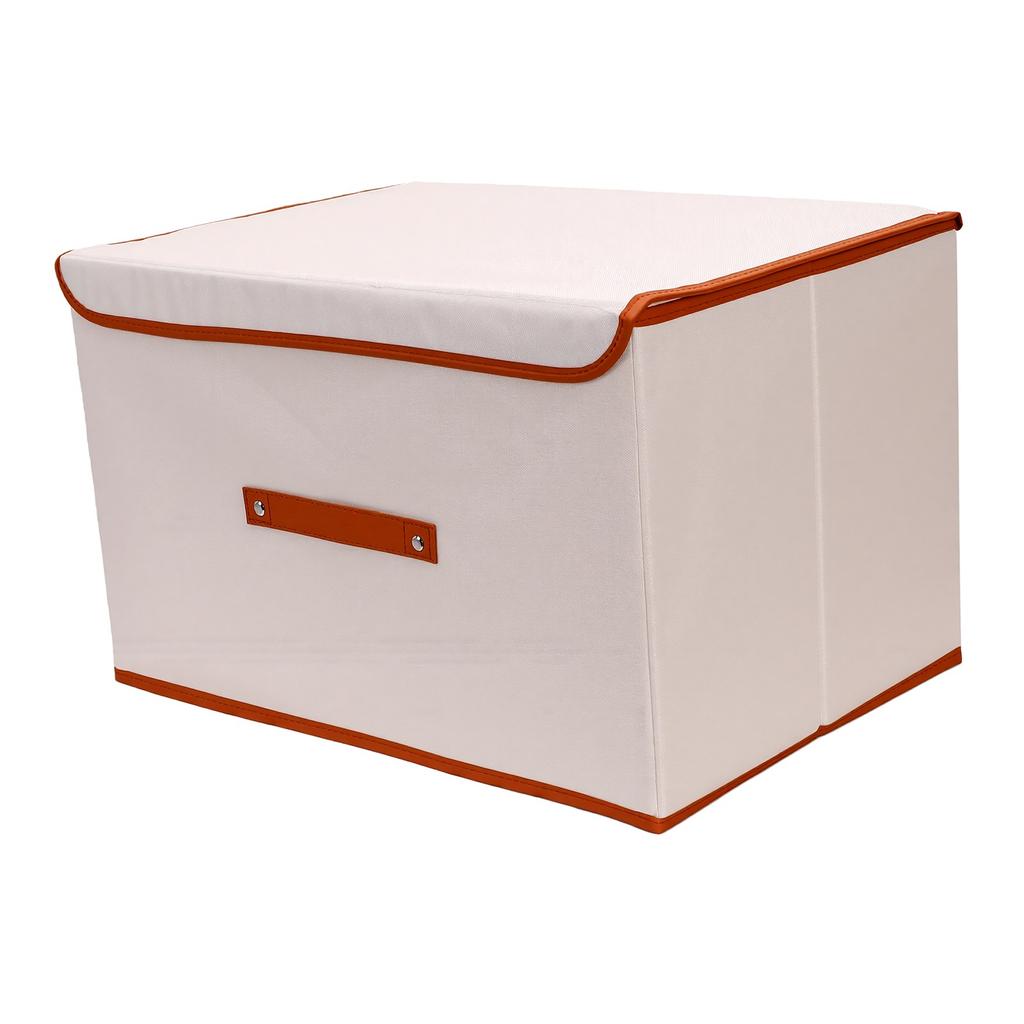Fabric Storage Bin With Lid Foldable Oxford Fabric Water Proof Coating Spacious Stackable Fabric Storage Bin Beige