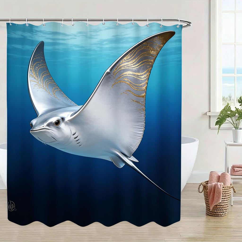 Ornate Gold Patterned Sea Turtle Underwater Waterproof Shower Curtain