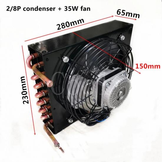 2/8P Condenser 35W Fan Air-cooled Condenser Display Cabinet Small Refrigerator Freezer Cold Storage Copper Tube Evaporator
