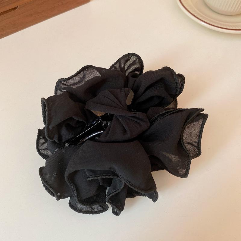 

Большая элегантная заколка для волос с цветком в виде сетки - корейский стиль знаменитости топ аксессуар чёрный