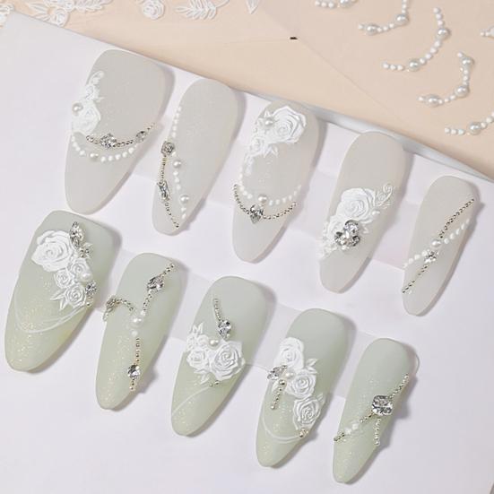 Rose Nagel Klebeaufkleber Französisch Falsche Perlen Kunststil Selbst PVC Wasserdicht DIY Abnehmbar Geprägt