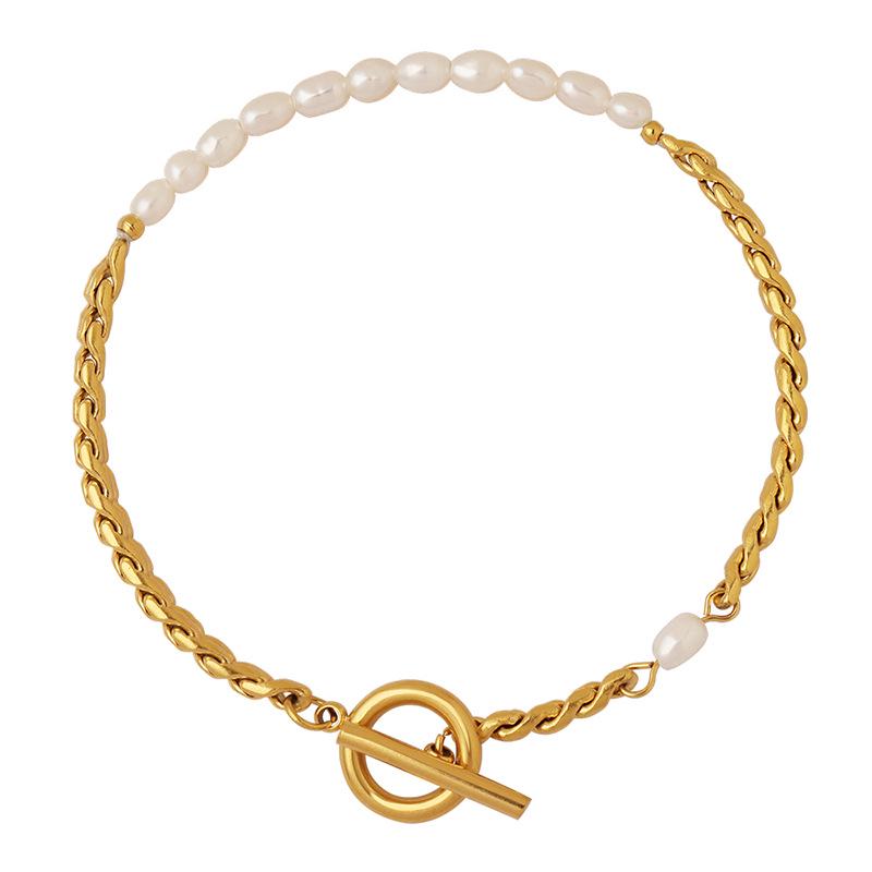 18K Gold Freshwater Pearl OT Buckle Hip Hop Bracelet